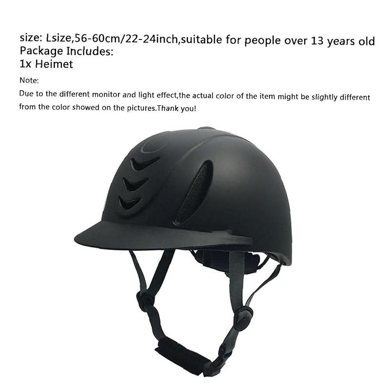 Equestrian Helmet, Adjustable Size 56-61cm, Breathable, Durable, with Strap, Riding Cap, Black