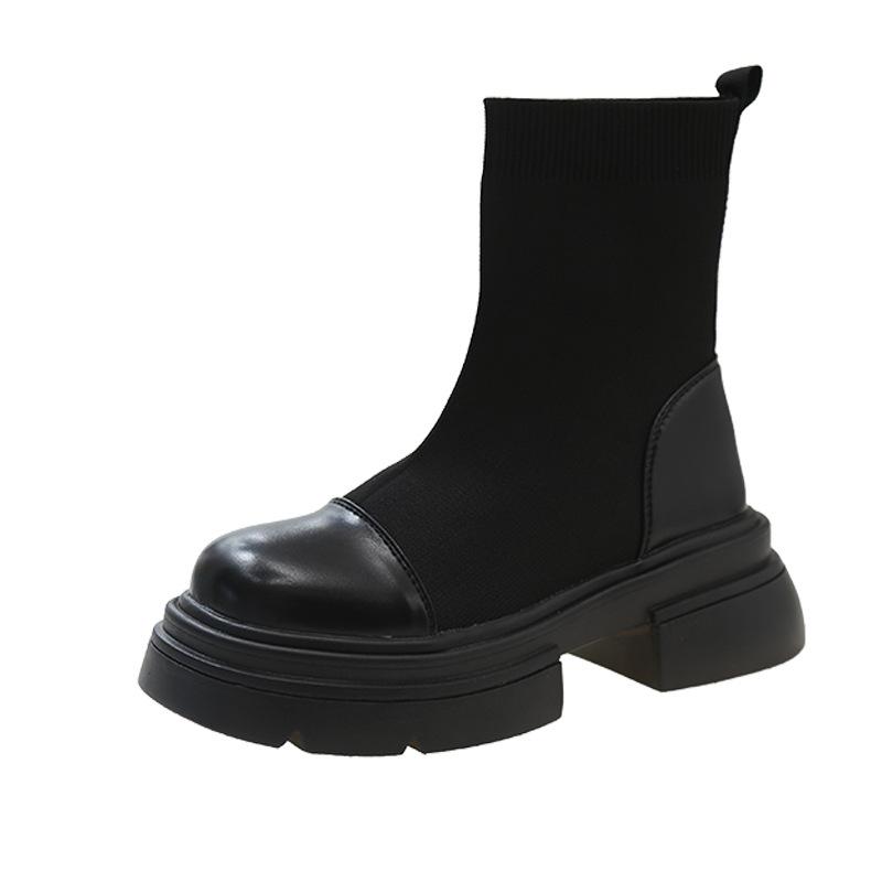 

thick-soled Martin boots for women s autumn and winter new thick-soled short boots casual thick-heeled elastic sleeve socks boots for women 35 чёрный