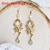 Forest Fairy Green Crystal Earrings With Bohemian Sun Moon Pendant For Women