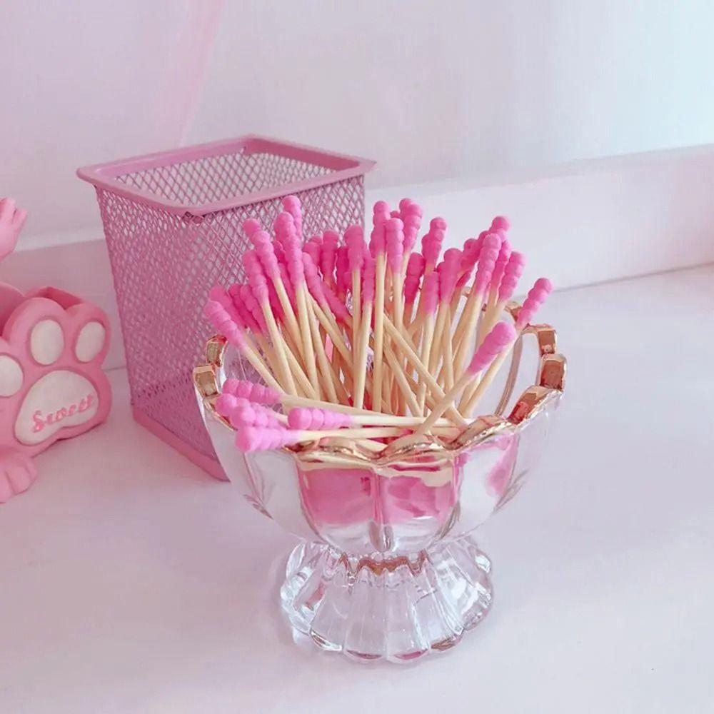 100 Pezzi/Confezione Bastoncini Cotton Fioc a Doppia Testa Rosa Bastoncini di Legno Puliti Cotton Fioc Monouso Casa