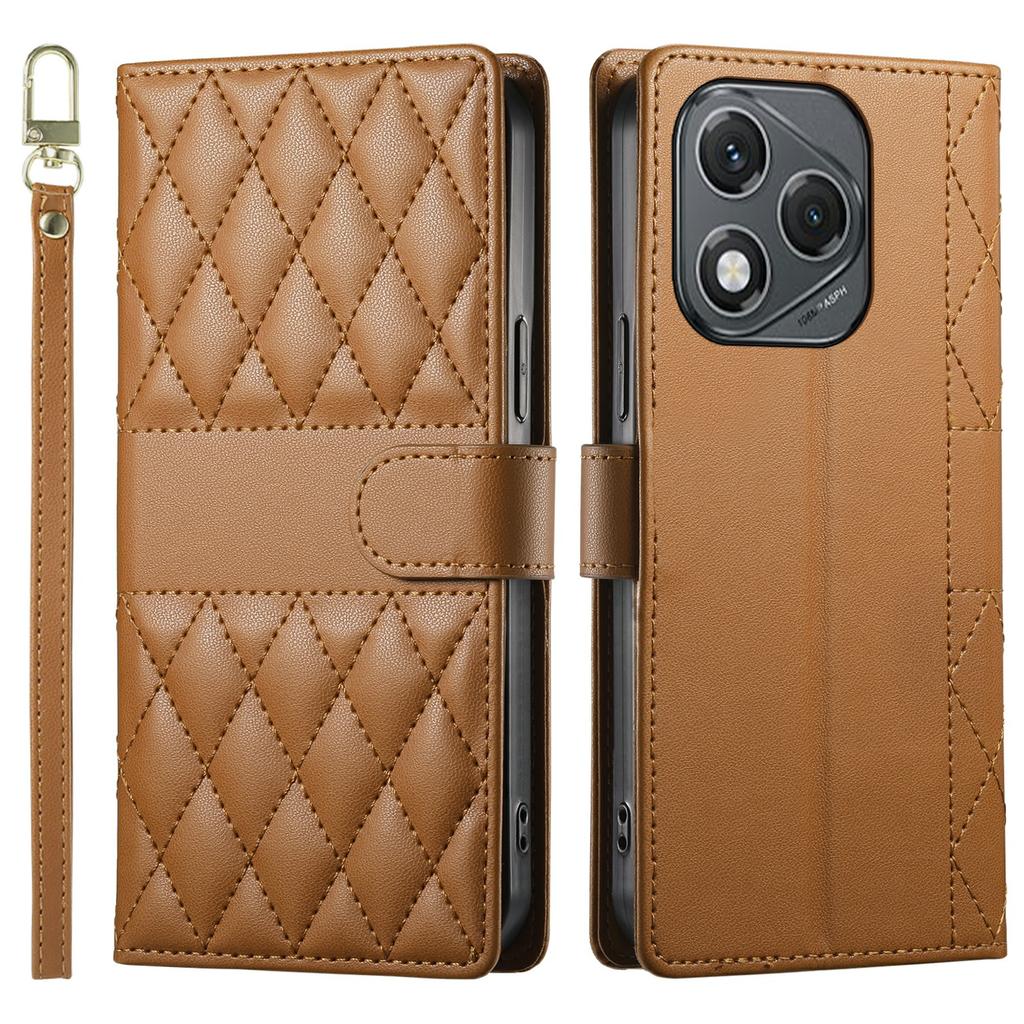 For Honor 400 Lite 5G Case Rhombus Stitching Wallet Stand Leather Phone Cover with Long/Short Strap