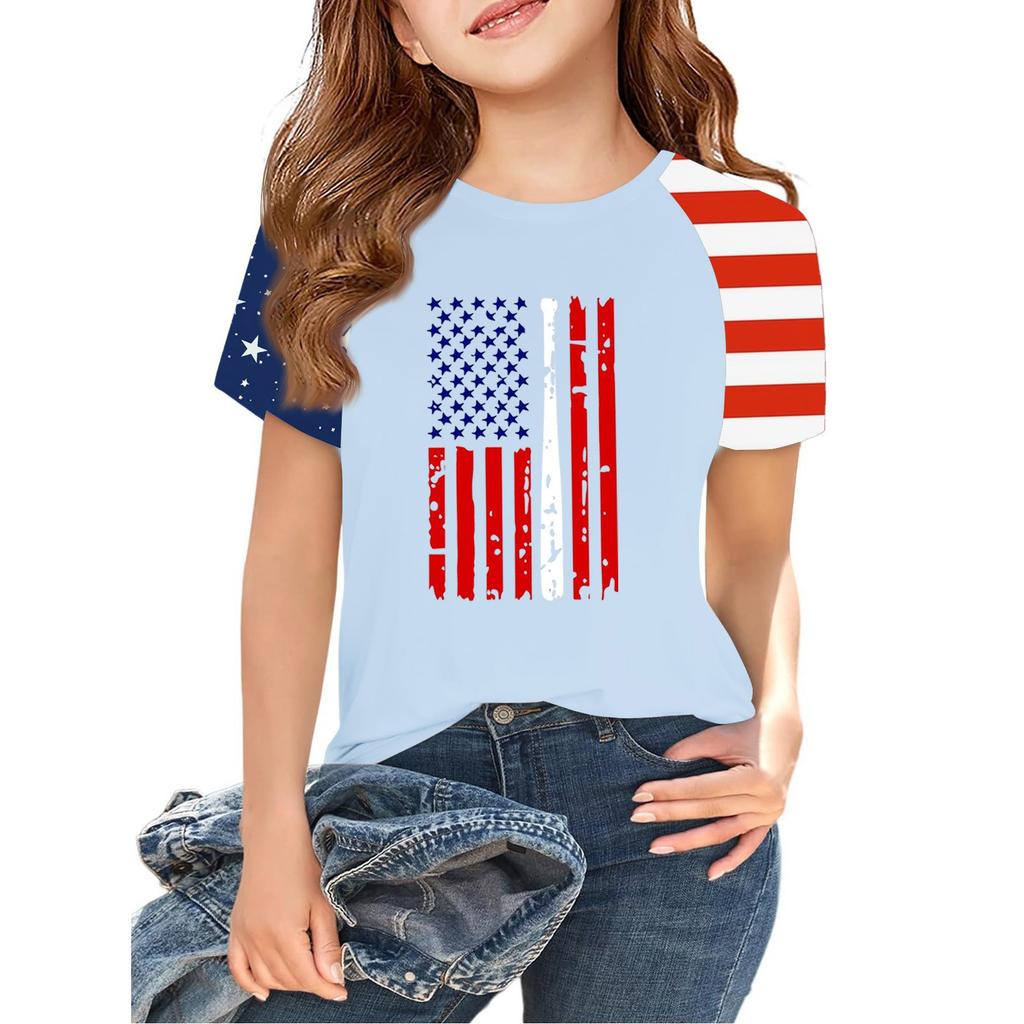 Tops For Youth Kids Boy And Girls 2-10 Years Round Neck Short Sleeve Trendy Tops