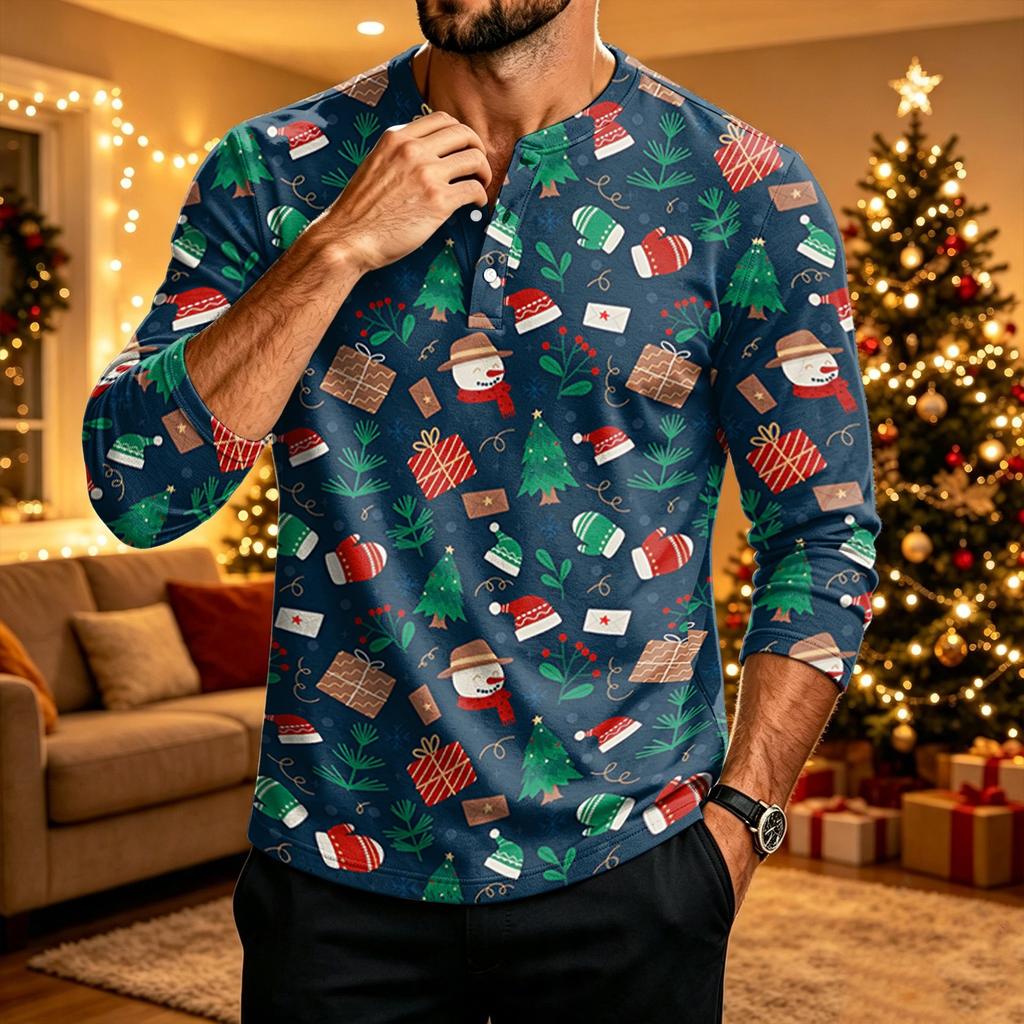Men's Long Sleeve Shirt with Christmas Print