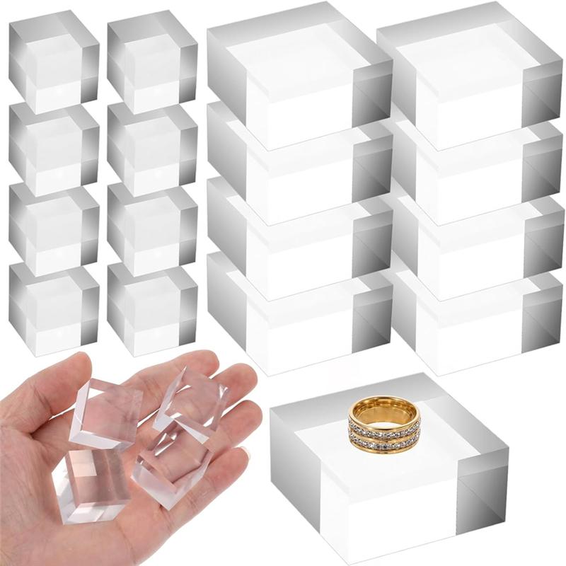 A74E-16 Pcs Square Acrylic Blocks For Display Clear Block Stand Polished Jewelry For Display Showcase