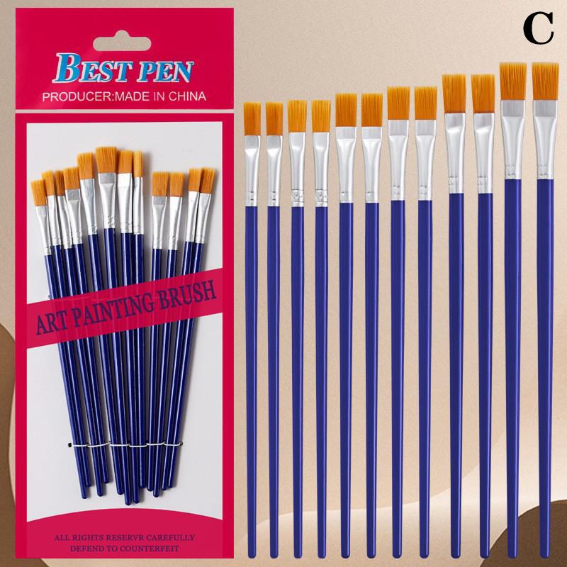 12 Pcs Painting Brushes Set Art Round Flat Hair Nylon Hair Paint Brush Pen For Oil Acrylic Watercolor School Art Supplies
