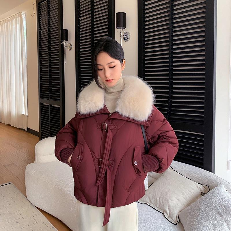 Short cotton-padded clothes, winter new foreign-style loose cotton-padded clothes, thickened large fur collar jacket, cotton-padded jacket.