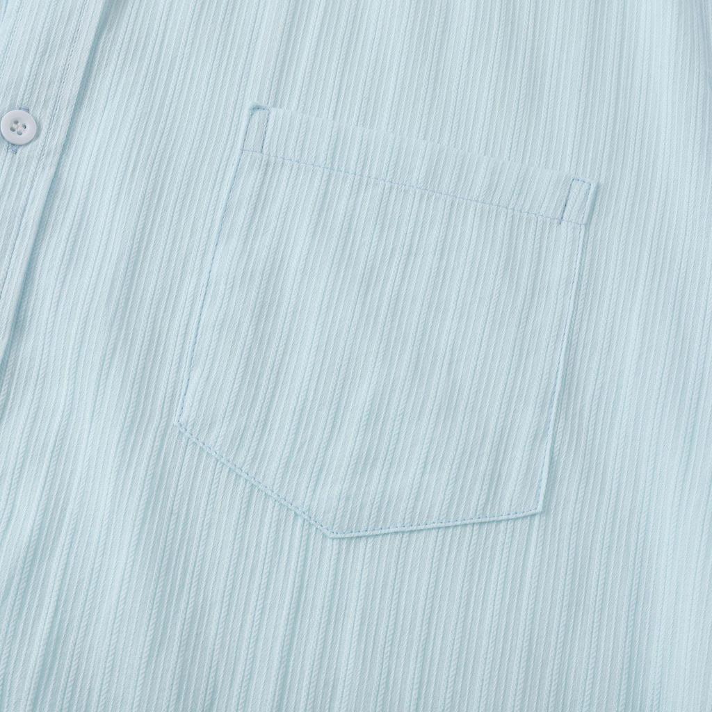 2025 Summer European & American Men's Waffle Short Sleeve Solid Color Casual Shirt