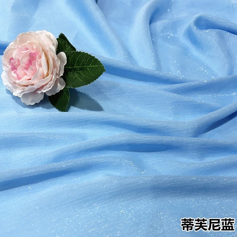 Shiny Silver Wire Crinkle Chiffon Fabric Plain By The Meter for Clothes Hanfu Dress Shirt Diy Sewing Cloth Soft Breathable Black