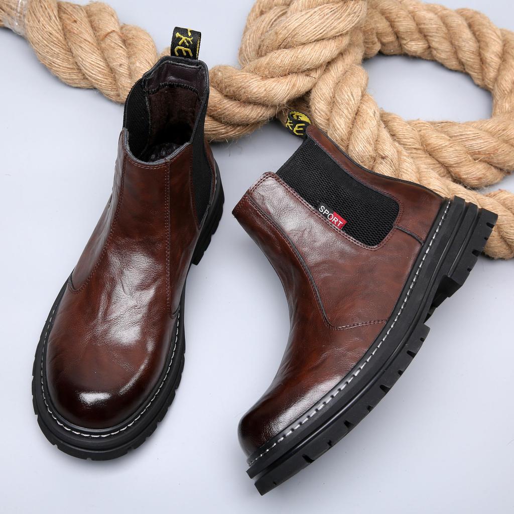 MIDIRO Genuine Leather Chelsea Boots with Side British Plus Leather Shoes for Commuting Men's Gore, Style, Water-Repellent, Sizes,