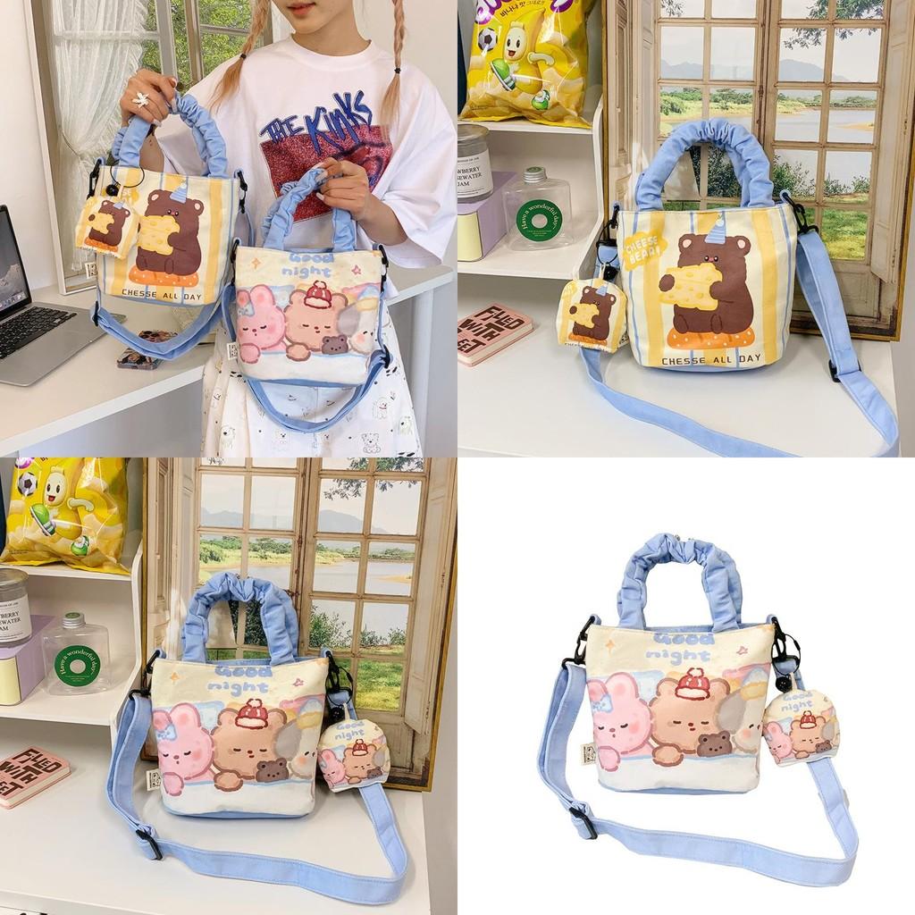 Cute Cartoon Water Bucket Bag With Little Bear Rabbit Print Designl For Casual Daily Use