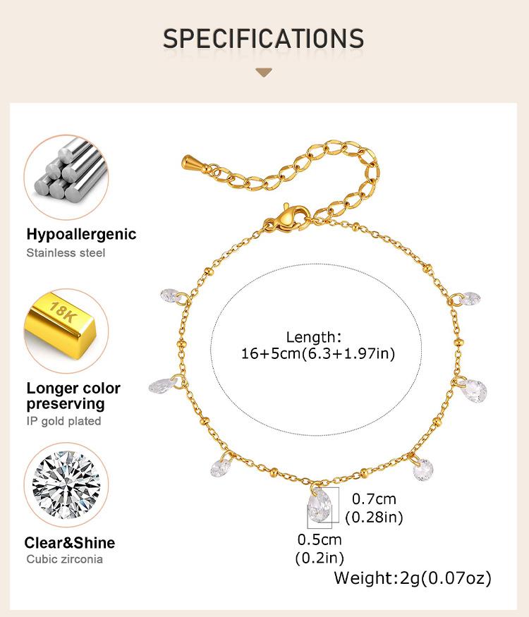 Multi Zirconia Satellite Chain Bracelet for Women, 18K Gold Plated Stainless Steel Wristlet, Waterproof Party Jewelry