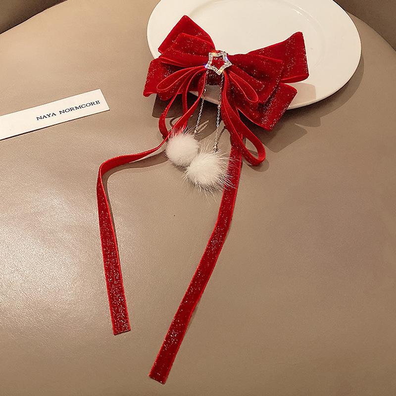 Girl'S Chinese Style Hair Clip With Bow, Red Crown, Top Clip, Children'S Antique Style Headwear, Hair Accessory