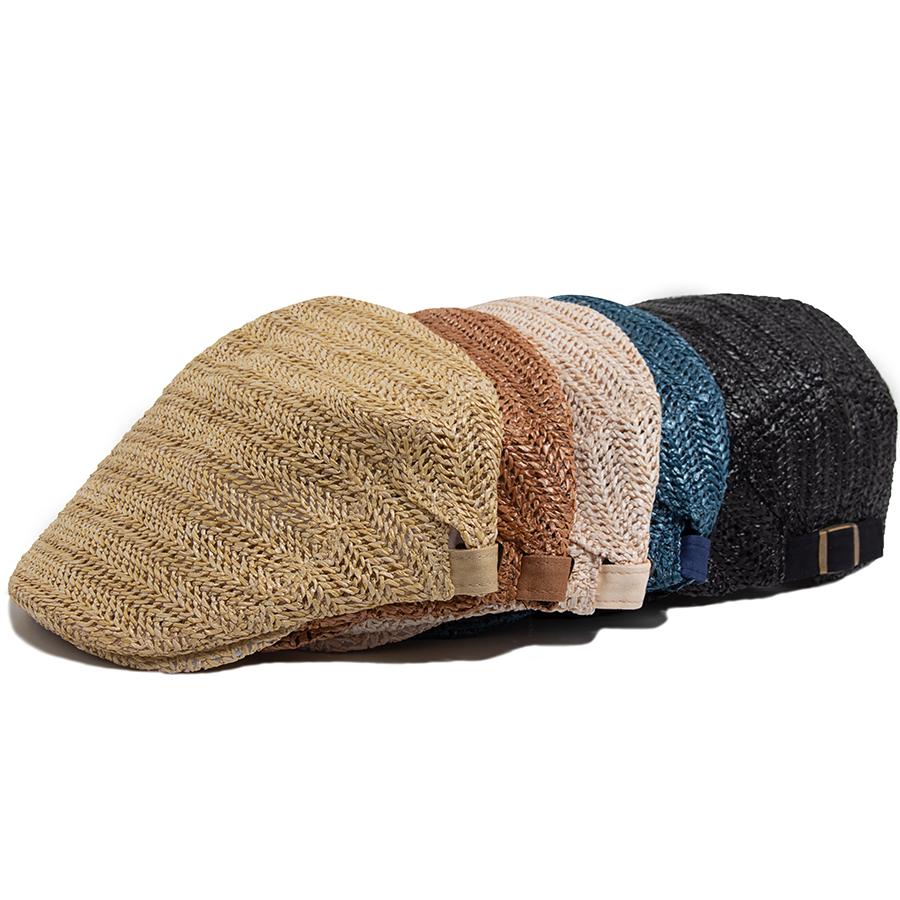 Fashion Faux Hand Woven Straw Berets Men Women Summer Breathable Sun Visor Outdoors Casual Solid Color Mesh Hat Painter Beret