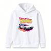 Kids Boys Girls Pullover Hoodie, Retro Classic Time Travel Car Graphic Casual Long Sleeve Hooded Sweatshirt, Comfortable Streetwear Top For Youth Dail