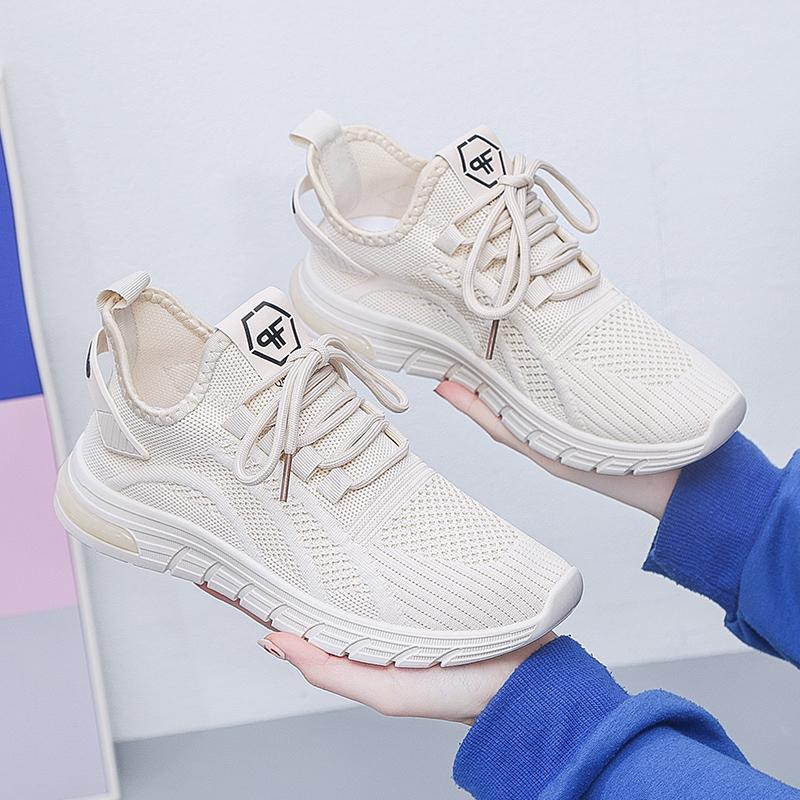 2023 Spring New Women's Shoes Sports Shoes Korean Version of Flying Woven Casual Shoes Pure Color Breathable Mesh Women's Shoes