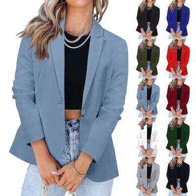 Fashion Women Solid Color Casual Suit Temperament Button Long-sleeved Jacket