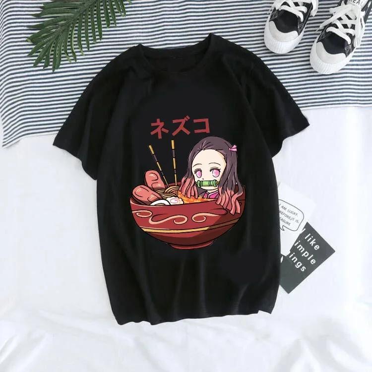 Women T-shirt Kaus Grafis Anime Demon Slayer Uniseks Tanjirou Kamado Kaus Wanita Kimetsu No Yaiba Nezuko Kaus Wanita