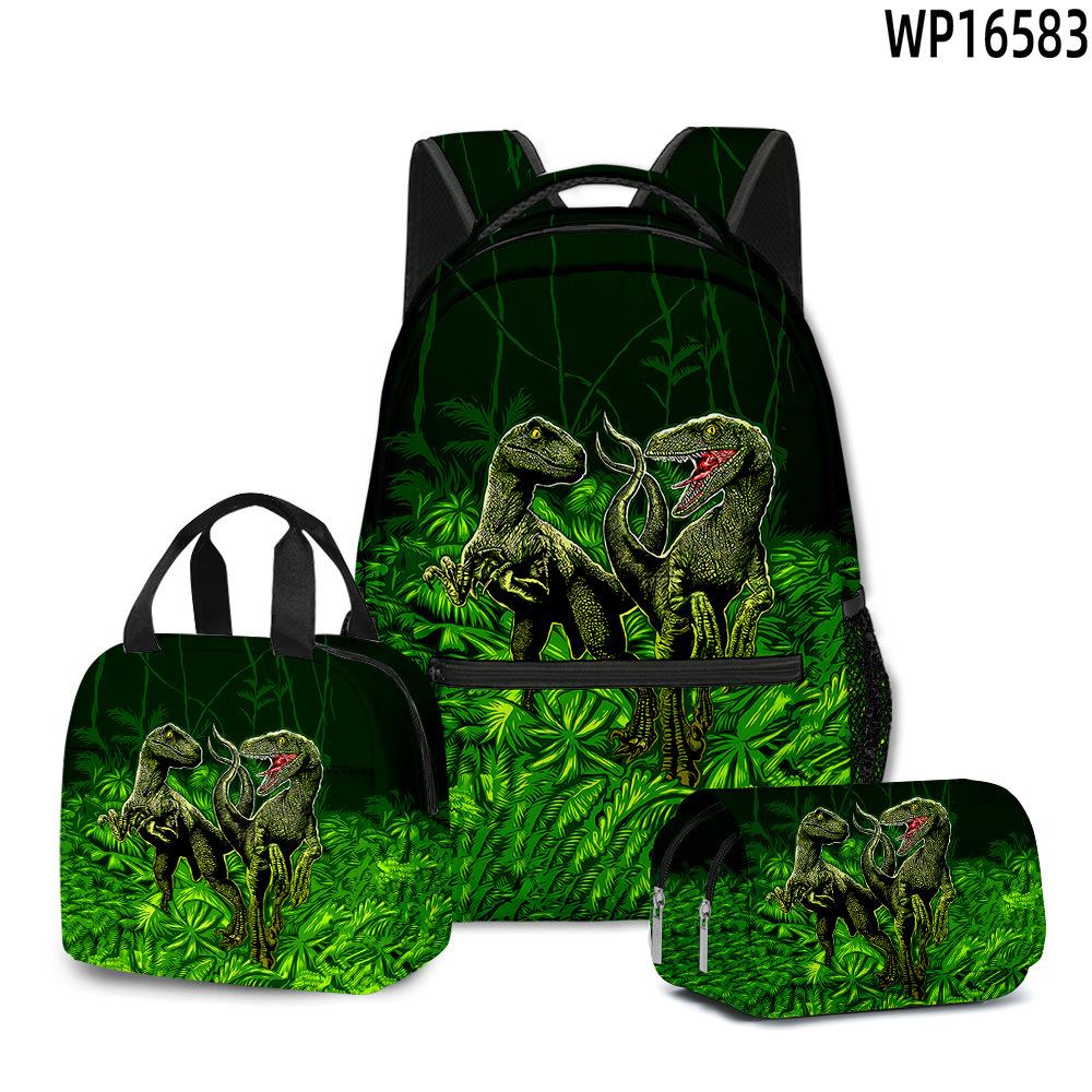 Classic Novelty Peculiar Cool Dinosaur 3D Printed 3pcs/Set Student School Bags Laptop Daypack Backpack Lunch Bag Pencil Case