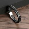 Braided Rope Woven Black Leather Men Bracelets Punk Style Stainless Steel Bangle for Friend Charm Fashion Jewelry Gifts