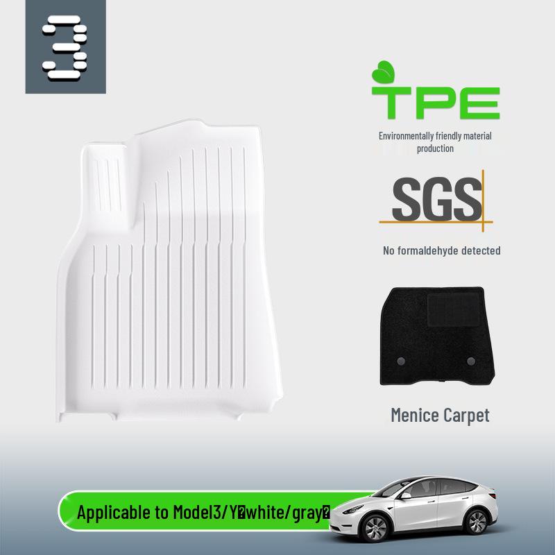 Custom TPE Car Mats for 2023 Tesla Model 3/Y - White Gray