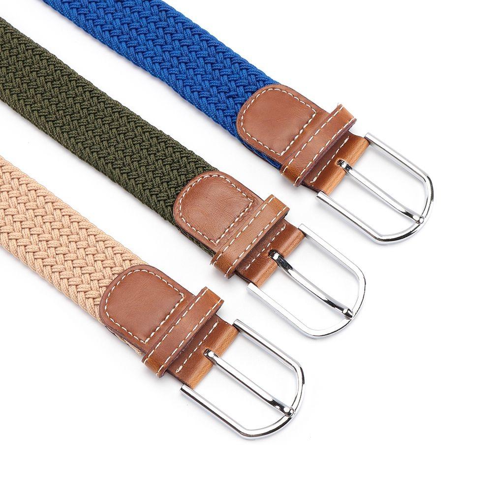PU Leather Buckle Canvas Belts Elasticated Fabric Waistband Fashion Braided Stretch Belt