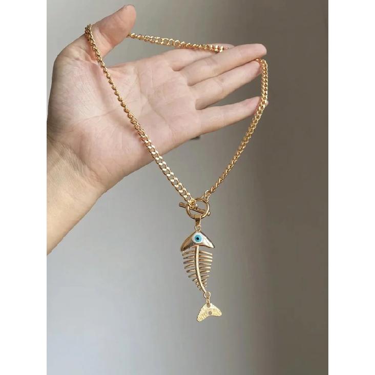 Hip Hop Ins Style Fish Bone Pendant Necklace Women Summer Wearing Niche Fashion Jewelry Holiday