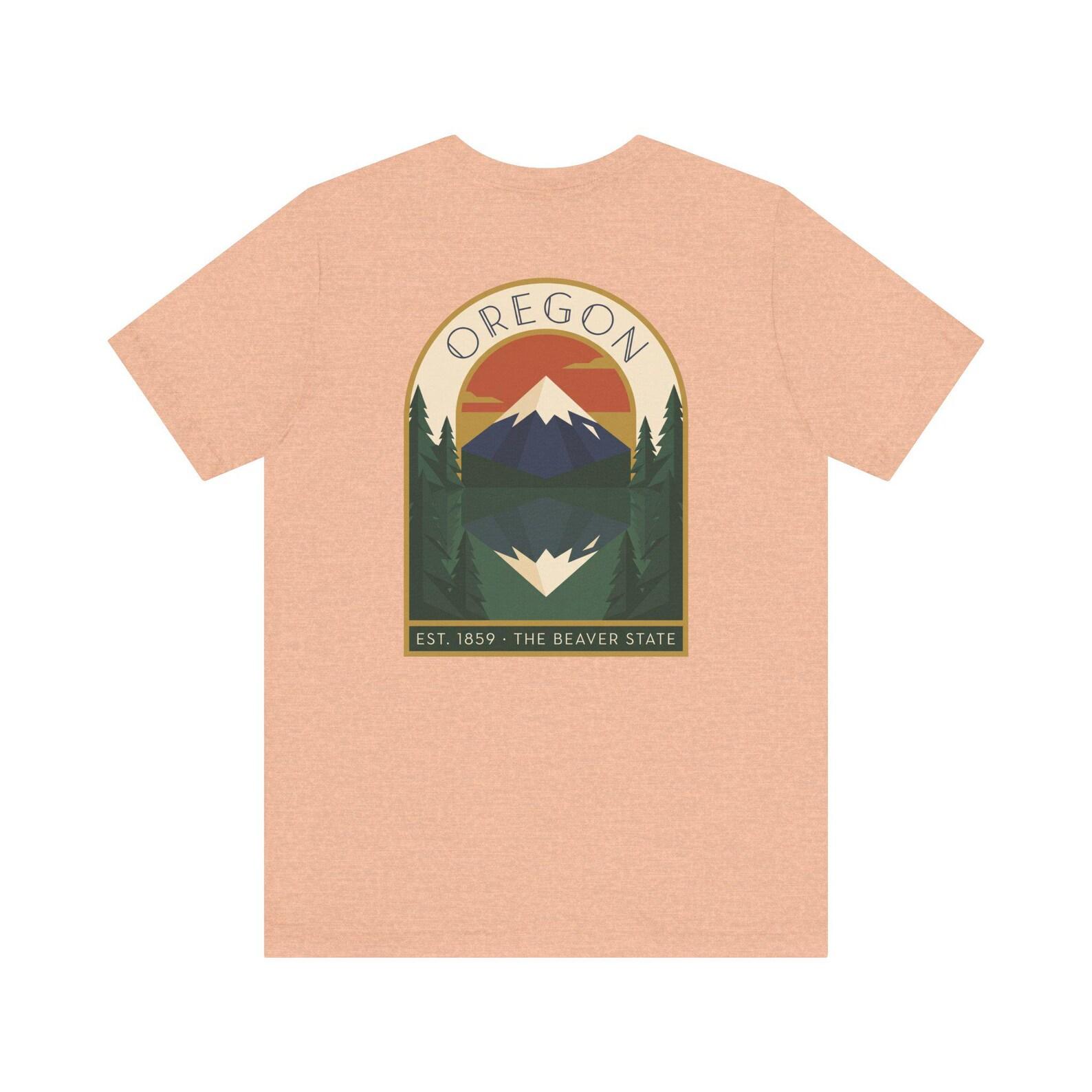 Oregon Mountain Art Deco T-Shirt | Retro Pacific Northwest Nature Graphic Tee | Oregon Pride Gift S