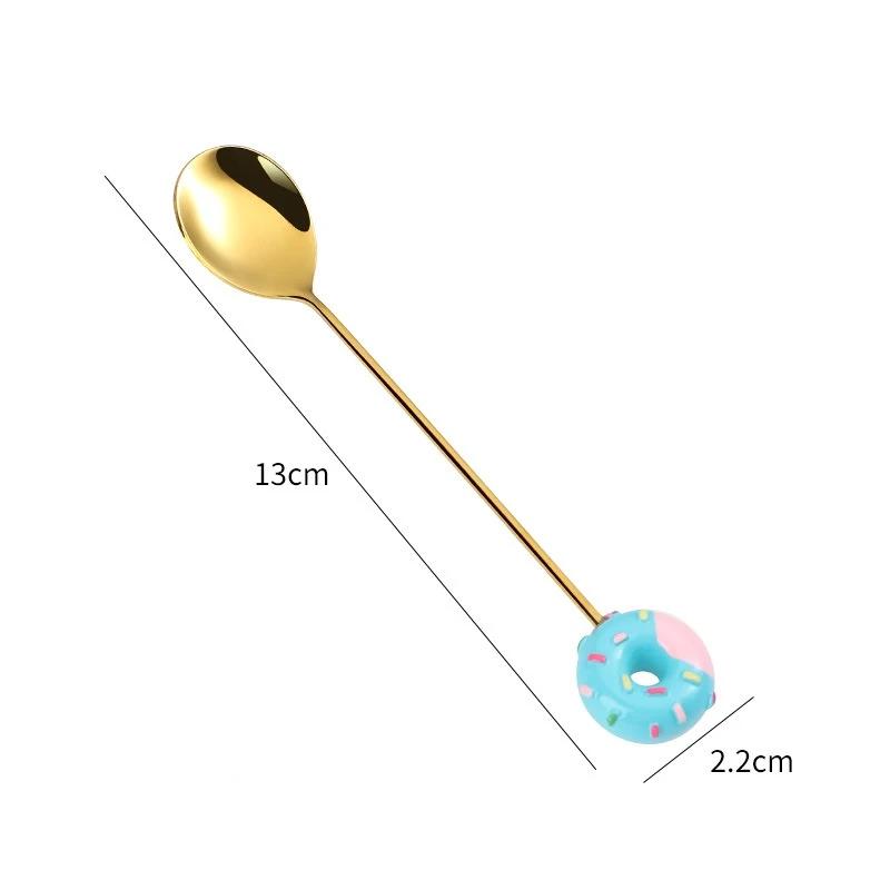 Cuillère-Fourchette Donut Mignonne en Acier Inoxydable Cuillères à Glace Gâteau Dessert Cuillère à Remuer le Café Bonbon Mignon Dessin Animé Cuillère à Thé Vaisselle