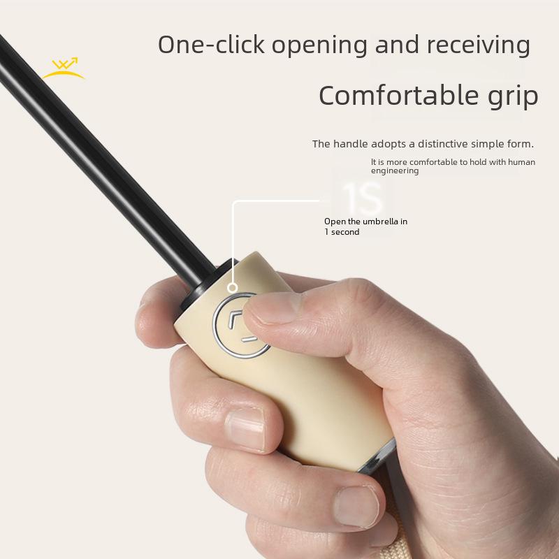 Black 16-Bone Automatic Three-Fold Dual-Purpose Umbrella for Sunny and Rainy Days - Large, Reinforced, Anti-Storm Design.