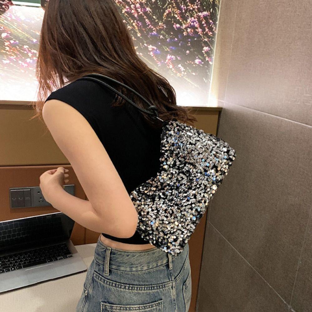 Solid Color Sequins Crossbody Bags Korean Style Phone Bag Sequins Shoulder Bags Underarm Bag Pocket Bag Evening Clutch Bag