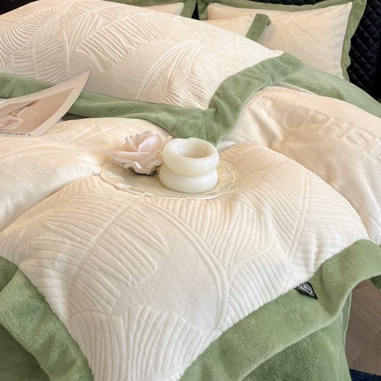 Light Luxury Embroidered Milk Fleece Bed Four-piece Set Winter Thickened Bed Sheet Quilt Cover Pillowcase