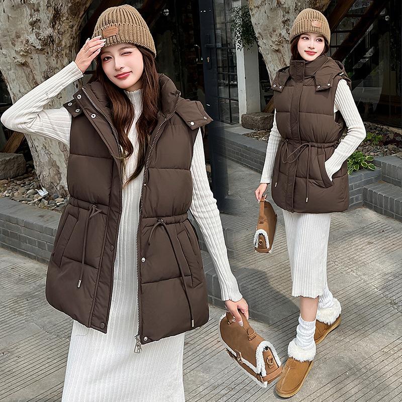 Autumn and winter new women's clothing fashion sports thin candy color women's hooded cotton vest vest vest