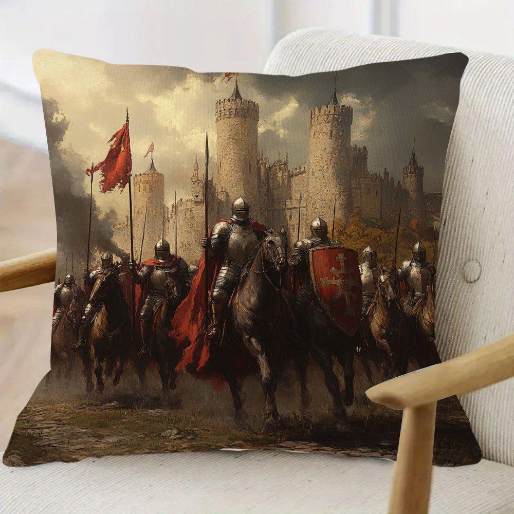 1Pc Medieval Knights Pillow Cover, 18X18 Inch, Short Plush Decorative Cushion Case With Zipper Closure, Single-Sided Print, Poly