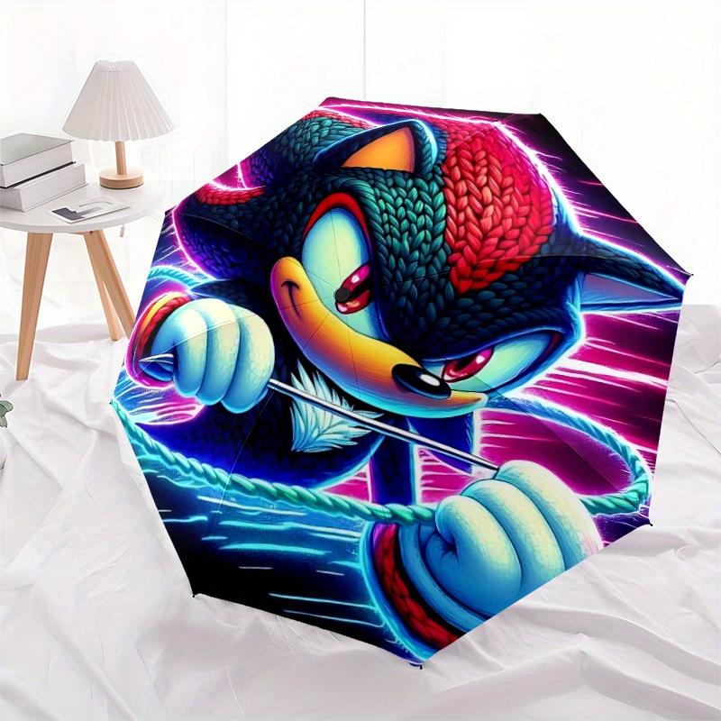 Sonic Hedgehog Automatic Open/Close Umbrella   Compact Travel Umbrella, 8 Rib Heavy Duty Construction, Ideal Gift, 143