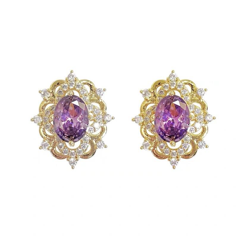Sweet Court Style French Amethyst Lace Stud Earrings Women's Light Luxury High-end Earrings Temperament Retro Ear Jewelry