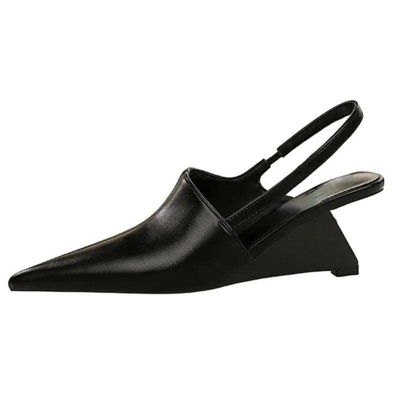 Fashion Wedge Strange Style High Heels Women Sexy Pointy Toe Backstrap Sandals Covered Head Design Party Dress Mules Shoes Women Pumps