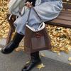 Autumn and winter splicing bucket bag large capacity shoulder tote bag women's retro lamb wool commuter women's handheld women's bag