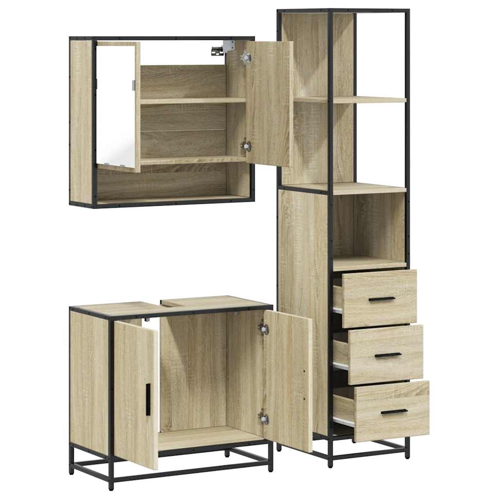 3 Piece Bathroom Furniture Set in Sonoma Oak Particleboard