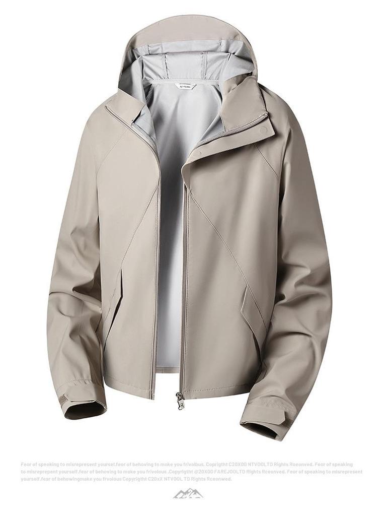 Single-Layer Softshell Hooded Jacket - Windproof, Waterproof, Lightweight, Wear-Resistant Outdoor Coat for Couples