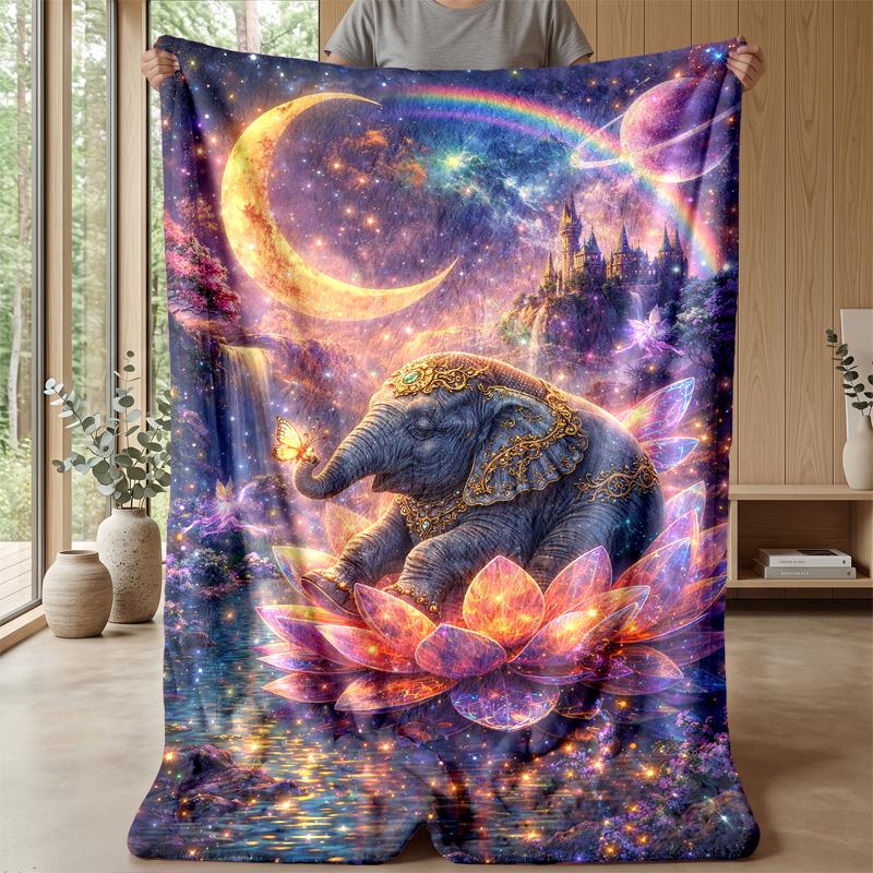 Fairy and Floral Elephants Theme blanket Lightweight Warm Flannel Blanket Decorative Throw Blanket for Home Decoration