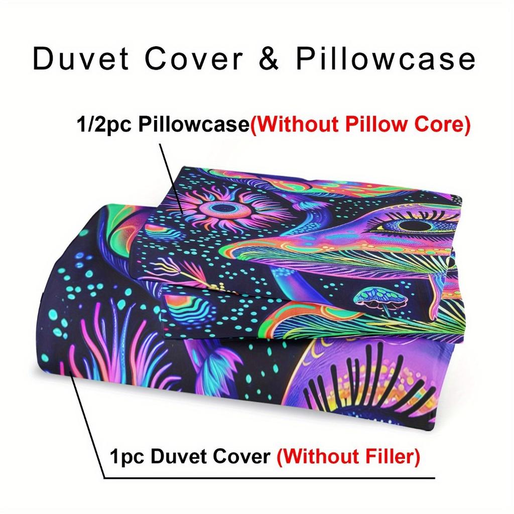 3pcs Colored Mushrooms 3D Printed Bedding Set Cozy Comfortable Duvet Cover King Queen Twin Size Birthday Gift Bedroom Decoration