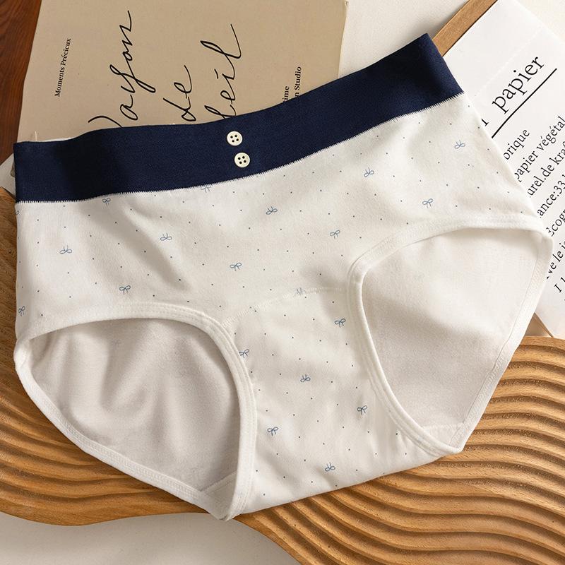 Ladies Spring and Autumn Printed Button Cotton Probiotic Extended 10A Bacteriostatic Cotton Crotch Waist Triangle Briefs M