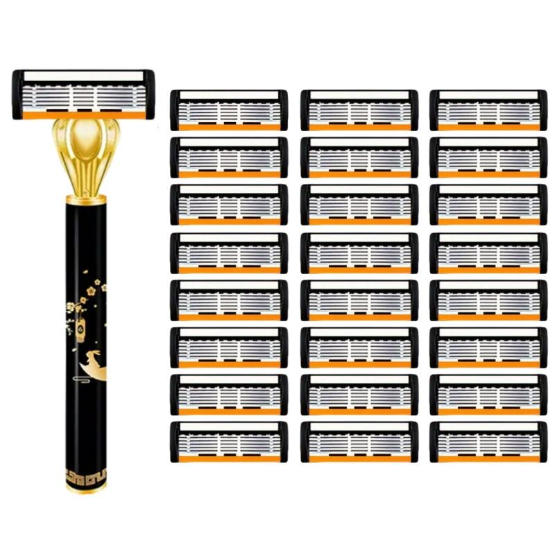 Men's Manual Razor Safety Razor 6-layer Stainless Steel Hair Removal Knife, Replaceable Razor Head, Razor Tools.