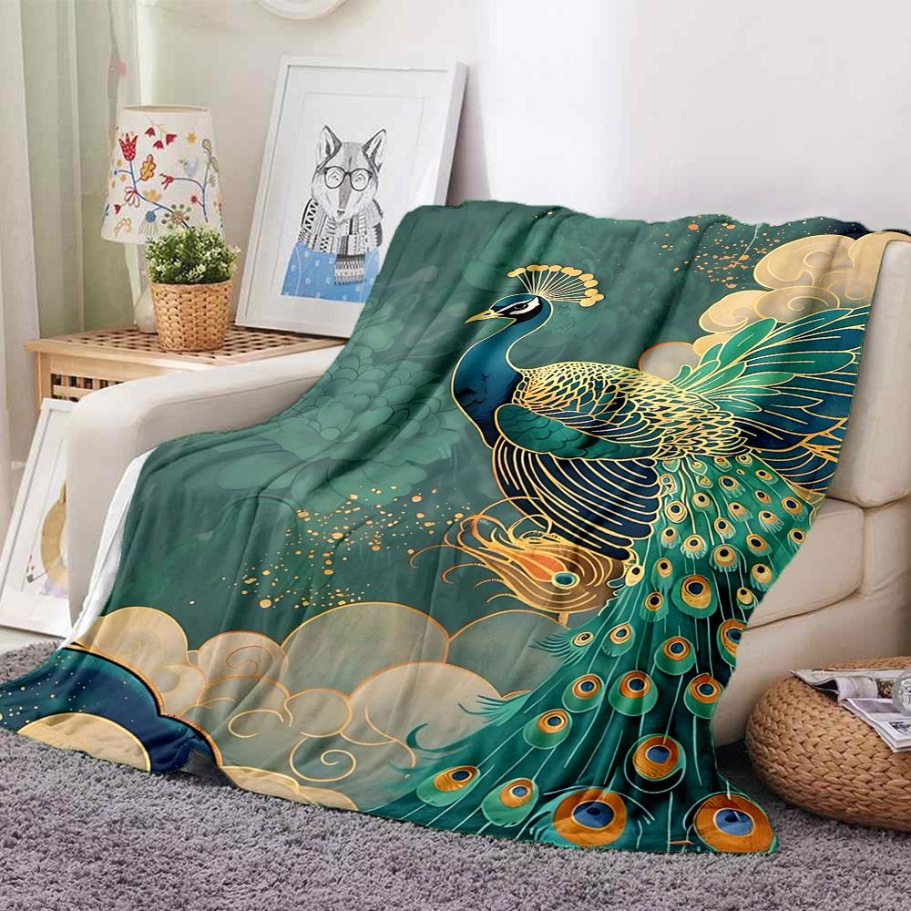 1PC Peacock Feather Pattern Blanket, Soft Warm All-Season Throw for Sofa, Bed, Car, Office, Vibrant Colorful Design, Durable & Cozy Gift for Home Deco