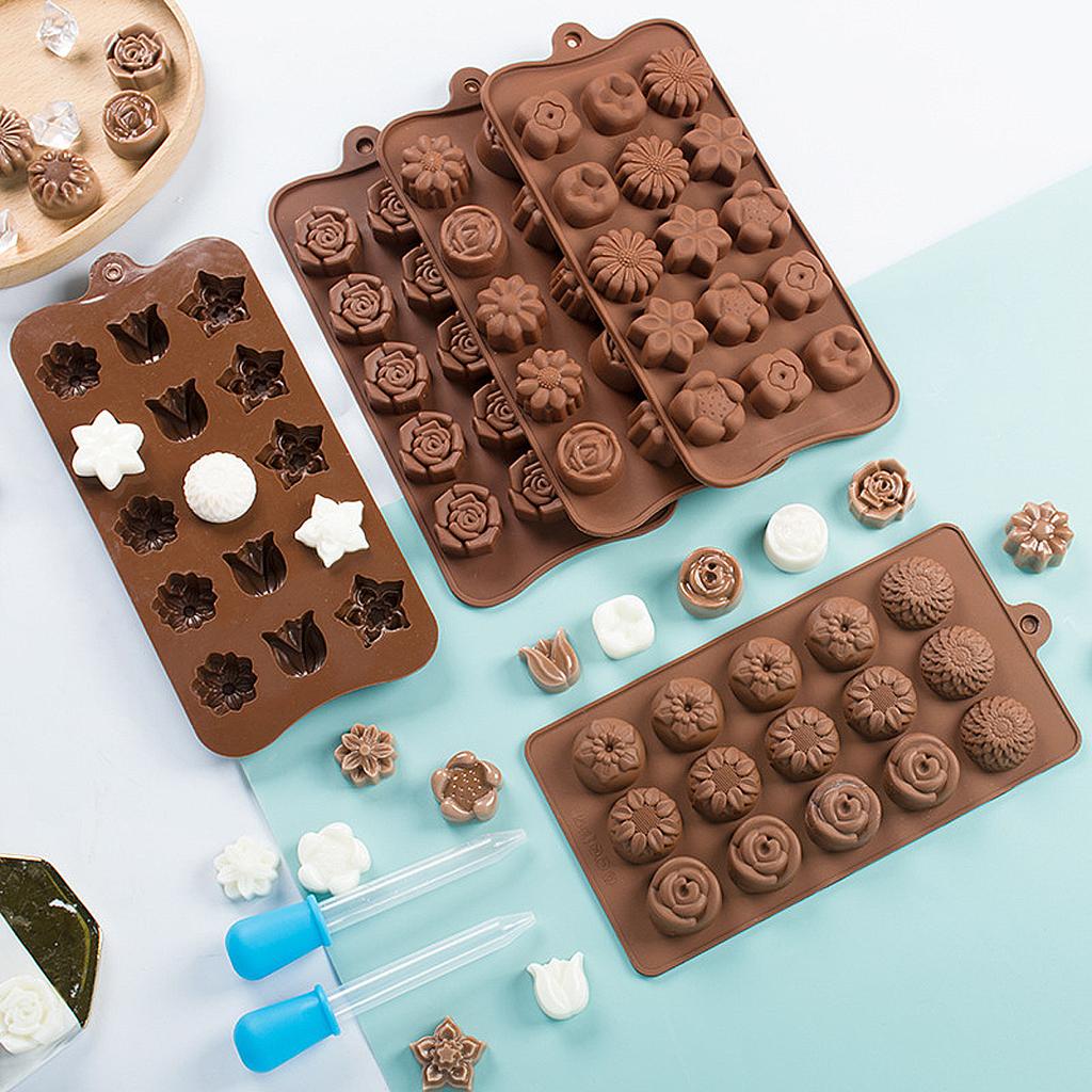 Flower Chocolate Silicone Mould DIY Mini Letter Dinosaur Fondant Mold Jelly Cookies Candle Making Children's Party Cake Decor
