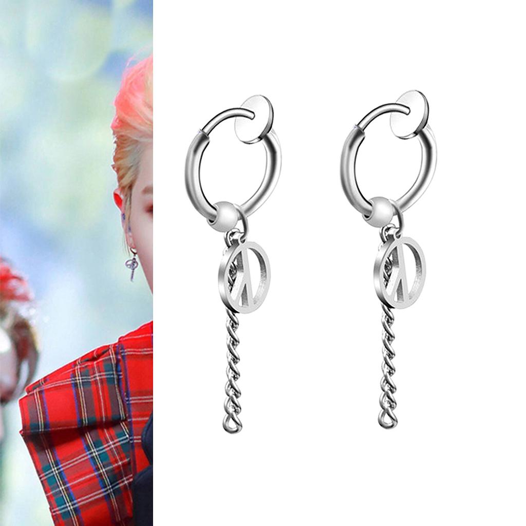 Stainless Steel Hip Hop Peace Long Dangle Earrings Hoop Studs NonPiecred
