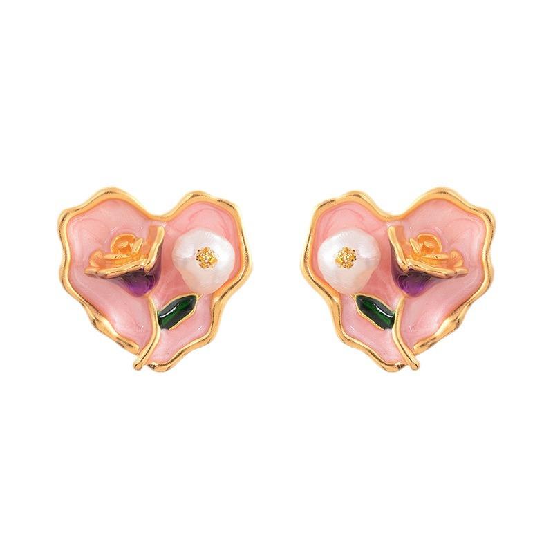 Medieval Style Oil Painting Series Earrings Baroque Pearl High-end Goods New Chinese Style Earrings Versatile Temperament New Women