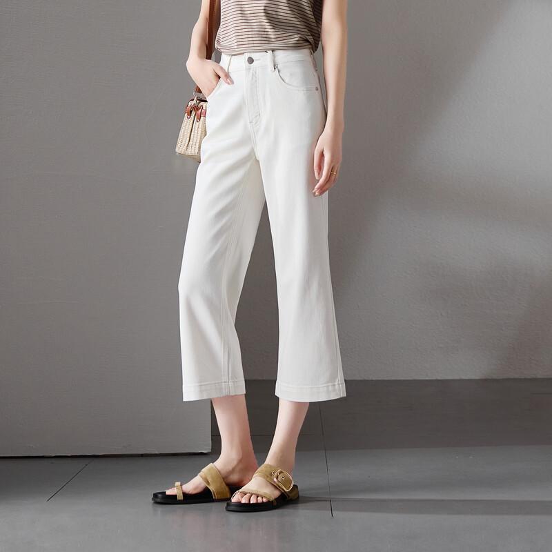 SOFSIL Women's White Relaxed Fit Cropped Flared Jeans