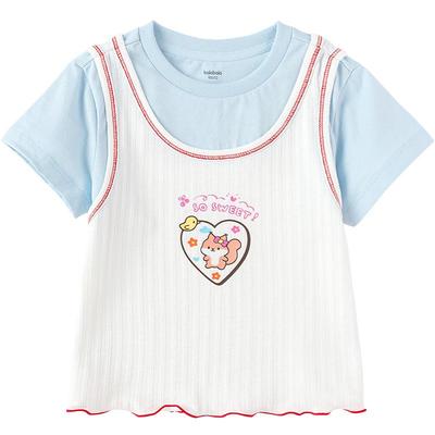 Balabala Girls' Faux Two-Piece Short-Sleeve T-Shirt