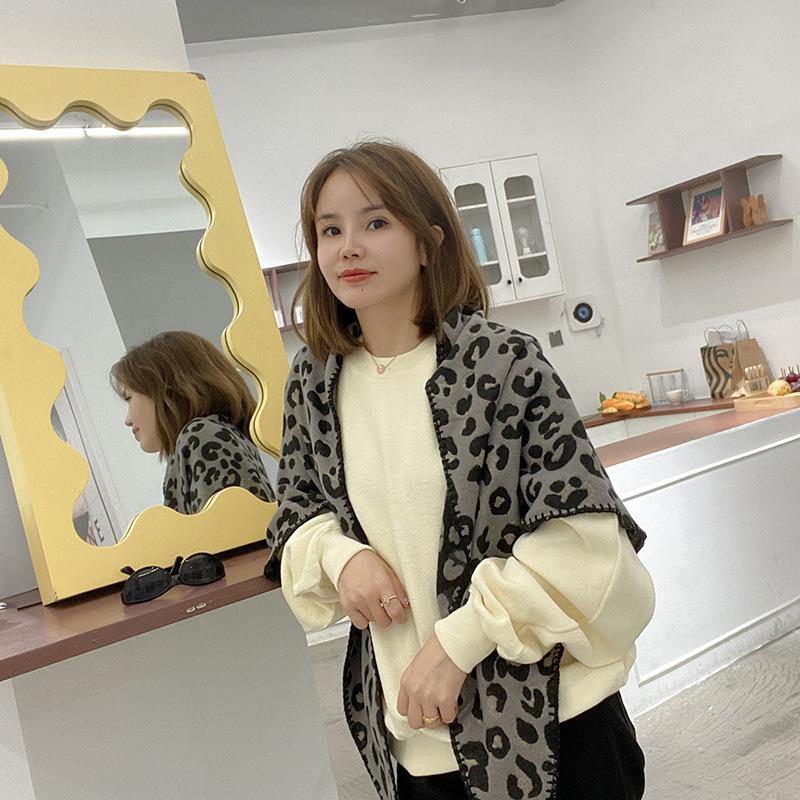 Autumn and Winter Wear New Classic Leopard Print Warm Imitation Cashmere with Women's Knitted Triangular Scarf Shawl